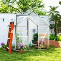 Outsunny Serre de jardin en aluminium polycarbonate avec fondation, serre avec fenêtre réglable porte coulissante 192,5x131x200cm(m-10)