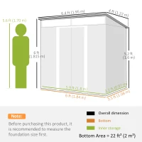 Outsunny 6.5 x 4FT Galvanised Metal Shed with Foundation Kit, Lockable Tool Garden Shed with Double Sliding Doors, Vents, Grey(m-5)