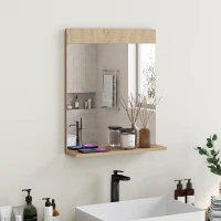 HOMCOM Oglindă de Perete pentru Baie cu Raft Deschis Oglindă pentru Intrare Hol 50x12x60 cm Stejar(m-5)