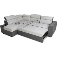 Canapé d'angle convertible réversible - 4/5 places - KELIO - Tissu Anthracite/Gris - 3 tétieres - 245 x 184 x 77/87 cm(m-4)