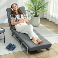 HOMCOM Fauteuil Convertible 1 Place, Fauteuil-Lit Pliable Rembourré en Lin avec Dossier Réglable, Oreiller, Gris Foncé(m-7)
