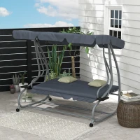Outsunny Balancelle de Jardin 3 Places Convertible Toit Inclinaison réglable 2 tablettes Support 2L x 1,2l x 1,64H m métal(m-10)