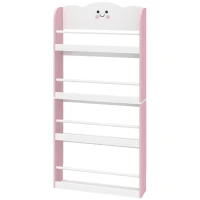 AIYAPLAY 4 Tier Kids Bookshelf, Children Bookcase with Anti-Tip Kit, Toddler Space-Saving Bookcase for Kids Room, Playroom, Pink(m-15)