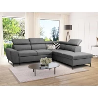 Canapé d'angle convertible réversible avec coffre - 5 places - KASIMIR - Tissu anthracite - 258 x 79/98 x 219 cm(m-2)