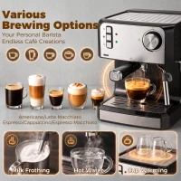 HOMCOM Espressomaschine, 20-Bar-Kaffeemaschine mit Milchaufschäumdüse, 1,6-l-Wassertank, Schwarz(m-5)