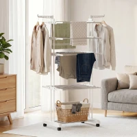 HOMCOM Séchoir à linge pliable 4 niveaux avec roulettes, étendoir linge intérieur avec ailes latérales, cadre en acier, blanc(m-8)