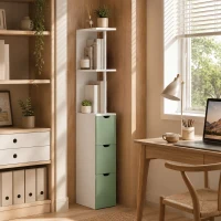 HOMCOM Slim Bathroom Storage Cabinet, Tall Bathroom Floor Cabinet with 2-Tier Shelf and 2 Drawers, White and Light Green(m-8)