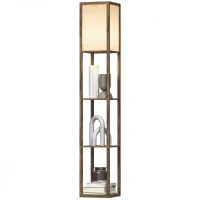 HOMCOM 3-Tier Floor Lamp with Shelves and Storage, Modern Corner Standing Lamp with Lampshade, Foot Switch for Living Room, Bedroom, Home Office, Bulb not Included, Brown(m-10)