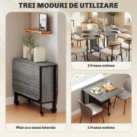 HOMCOM Masă de dining pliabilă pentru maximum 6 persoane, cu raft, din lemn și metal, 130x80x74 cm, gri(m-4)