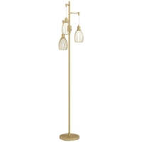 HOMCOM 3-Light Floor Lamp, 170cm Industrial Dimmable Standing Lamp with Steel Wire Cage Lampshades for Living Room, Bedroom, Dining Room, Study, Bulb Not Included, Gold Tone