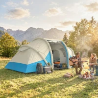 Outsunny Inflatable Tent 2 Bedroom Tunnel Design Windproof Air Tent with Carry Bag for 4 Person(m-10)