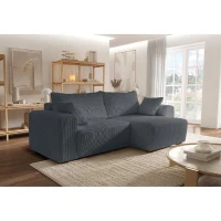 Canapé d'angle convertible réversible - 5 places - BOMBEY - Velours côtelé Gris anthracite - 264 x 162 x 85 cm(m-2)