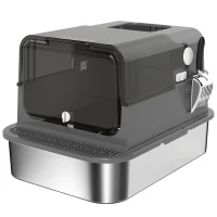 PawHut Katzenklo Edelstahl mit Deckel XXL 72L für große Katzen und Mehrere Katzen mit Doppeltüren Schaufel Pedal Anti-Leck(m-1)
