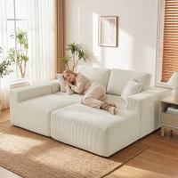 HOMCOM Canapé d'angle modulable 2 en 1, 267cm, canapé-lit 3 places en velours côtelé, larges assise et accoudoirs, crème(m-9)