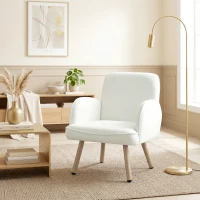 HOMCOM Lounge Chair Velvet Upholstered Armchair with Spring Cushion for Living Room Bedroom Cream White(m-7)