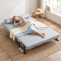 HOMCOM Sofá Cama 2 Plazas Convertible 3 en 1 Tapizado en Lino con Respaldo Ajustable Click-Clack Gris Claro(m-14)