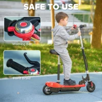 HOMCOM Steel Ride on Powered Scooter, Folding E-Scooter with Warning Bell, 15km/h Maximum Speed, for 6-14 Years Old, Red(m-7)
