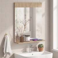 HOMCOM Wand-Badezimmerspiegel mit offener Ablage Spiegel für Eingangsbereich Flur 50x12x60 cm Eiche(m-6)