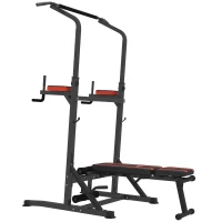 HOMCOM Estación de Musculación Plegable Altura Ajustable con Barra de Dominadas Banco Reclinable para Gimnasio Negro y Rojo(m-15)