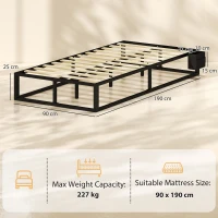 HOMCOM 12 Slats Metal Platform Bed Frame, 3ft Single Bed Frame with Storage Bag and Anti-Slip Pads, Black(m-3)