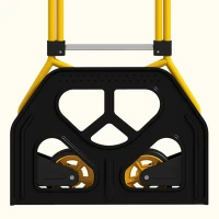HOMCOM Carretilla Plegable con Mango Telescópico Ajustable Carga 60 kg Carretilla de Mano con Ruedas para Garaje Amarillo(m-9)