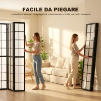HOMCOM Paravento da Interno a 4 Pannelli Pieghevole in Legno e Tessuto, 160x170 cm, Nero e Bianco(m-5)