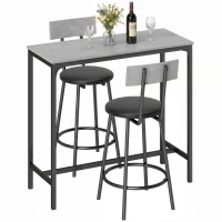 HOMCOM Bartisch mit Barhocker Set Tresentisch mit 2 gepolsterten Hockern mit Fußstütze für Esszimmer, kleinen Raum, Grau(m-12)
