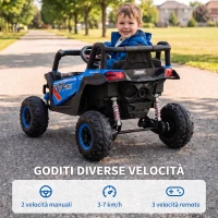 AIYAPLAY Macchina Elettrica per Bambini UTV 12V con Cintura, Telecomando, Sospensioni, USB, 3-7 km/h, 3-5 Anni, Blu(m-4)
