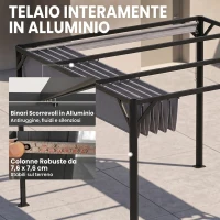 Outsunny Gazebo Pergola Retrattile 3x3 m con Tenda a Rullo e Fori di Drenaggio, in Acciaio e Poliestere Grigio Scuro(m-6)