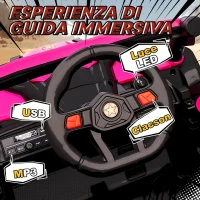 AIYAPLAY Macchina Elettrica per Bambini UTV 12V con Cintura, Telecomando, Sospensioni, USB, 3-7 km/h, 3-5 Anni, Rosa(m-6)