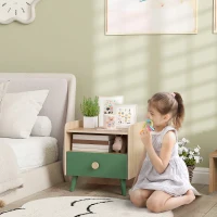 AIYAPLAY Comodino con Cassetto per Bambini 3-10 Anni in Legno e Legno di Pino, 40x32.5x40 cm, Verde(m-2)