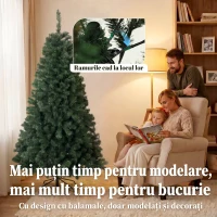 HOMCOM Brad Artificial de Crăciun, 180 cm, 888 Ramuri Ignifuge, Bază Metalică Pliabilă, Verde(m-6)