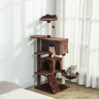 PawHut Árbol Rascador para Gatos 140 cm con Plataformas Cama 2 Cuevas Hamaca Escalera Postes de Sisal Marrón(m-10)