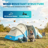 Outsunny Inflatable Tent 2 Bedroom Tunnel Design Windproof Air Tent with Carry Bag for 4 Person(m-8)