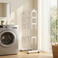 HOMCOM Séchoir à linge pliable 4 niveaux avec roulettes, étendoir linge intérieur avec ailes latérales, cadre en acier, blanc(m-9)