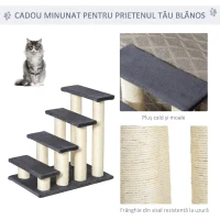 PawHut Scalettă pentru Pisici cu 4 Trepte, Stâlpi de Zgâriat din Sisal și Husă din Pluș, 60x40,5x59 cm, Gri(m-4)