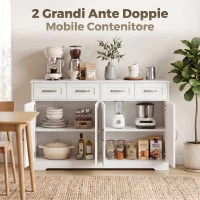 HOMCOM Credenza da Cucina con 4 Cassetti e 4 Ante in Stile Country, 140x38x80 cm, Bianco(m-4)
