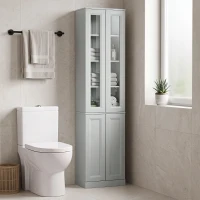 HOMCOM Tall Bathroom Storage Cabinet, 6-Tier Slim Bathroom Cabinet with Adjustable Shelf, 4 Soft-Close Doors, Dusty Blue(m-9)