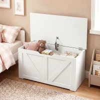 HOMCOM Coffre de rangement, banc de rangement avec couvercle rabattable et charnières de sécurité, 80 x 40 x 45 cm, blanc(m-8)