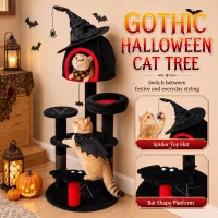PawHut Gothic Cat Tree, 155cm Cat Tower for Indoor Kittens, Multi-Level Stable Kitten Activity Centre, Black, Halloween(m-4)