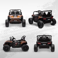 AIYAPLAY Macchina Elettrica per Bambini UTV 12V con Cintura, Telecomando, Sospensioni, USB, 3-6 km/h, 3-5 Anni, Marrone(m-9)