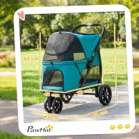 PawHut Dog Stroller, 3 Wheels Pet Stroller with Dual Entry, Easy One-Click Quick Fold, Mesh Windows, Washable Cushion(m-3)