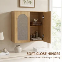 HOMCOM Armoire murale de salle de bain bohème avec 2 portes effet rotin à fermeture douce et étagère réglable, chêne(m-8)