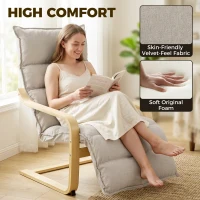 HOMCOM Curved Wooden Accent Chair, Armchair with Adjustable Footrest, Light Brown(m-4)