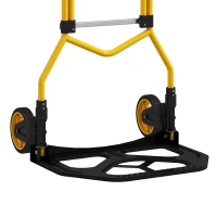 HOMCOM Carretilla Plegable con Mango Telescópico Ajustable Carga 60 kg Carretilla de Mano con Ruedas para Garaje Amarillo(m-7)