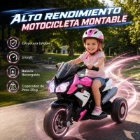 HOMCOM Moto Eléctrica para Niños con 3 Ruedas Pedal Faro LED Música y Bocina para Niños de 3 a 5 Años Rosa(m-5)