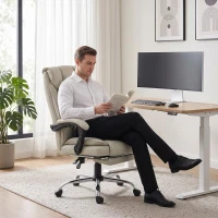 HOMCOM Pet-Friendly Faux Leather Computer Desk Chair, Executive Office Chair with Footrest and Double-Layer Padding, Khaki(m-9)