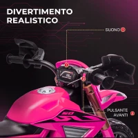 AIYAPLAY Moto Elettrica per Bambini 3-8 Anni con 12V Doppi Motori, Rotelle e Clacson, 3 km/h, Capacità 30kg, Rosa(m-6)