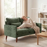 HOMCOM 2 Seater Sofa, Loveseat Sofa with Spring Cushions, Wide and Deep Seat, Wood Legs, Green(m-14)
