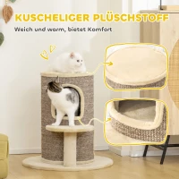 PawHut Katzenfass, Kratzbaum mit 2 Ebenen, Sprungplattform, Aussichtspunkt, Kratzmatte, zum Ausruhen und Spielen, Beige(m-6)